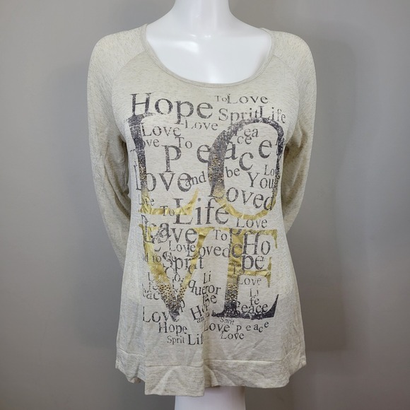 Cato‎ Beige Burn Out Embellished Raglan Long Sleeve Top Size M - Picture 1 of 5